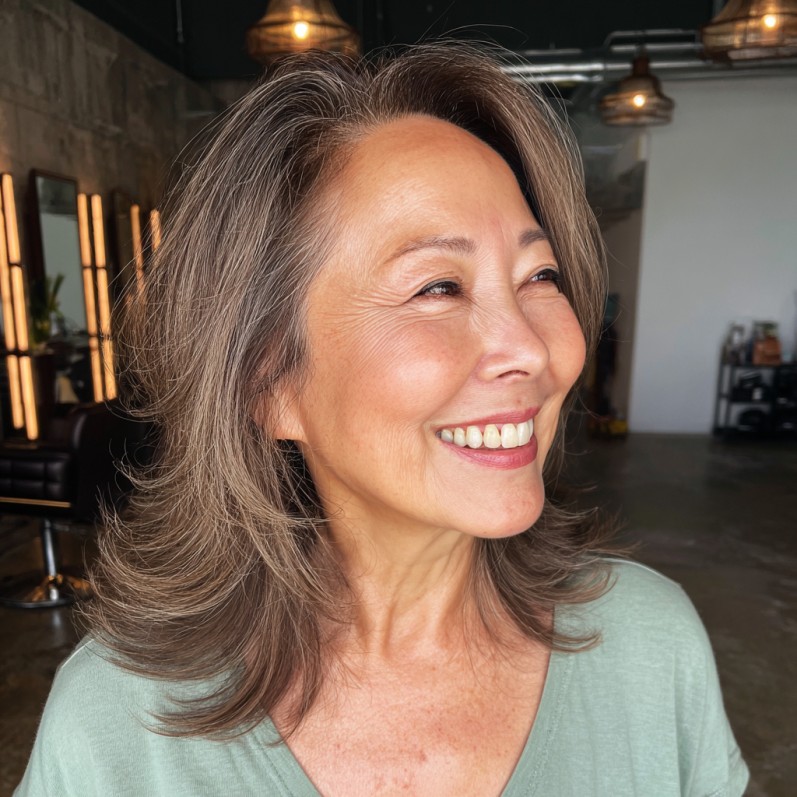 Layered Face-Framing Cut with Light Brown Highlights