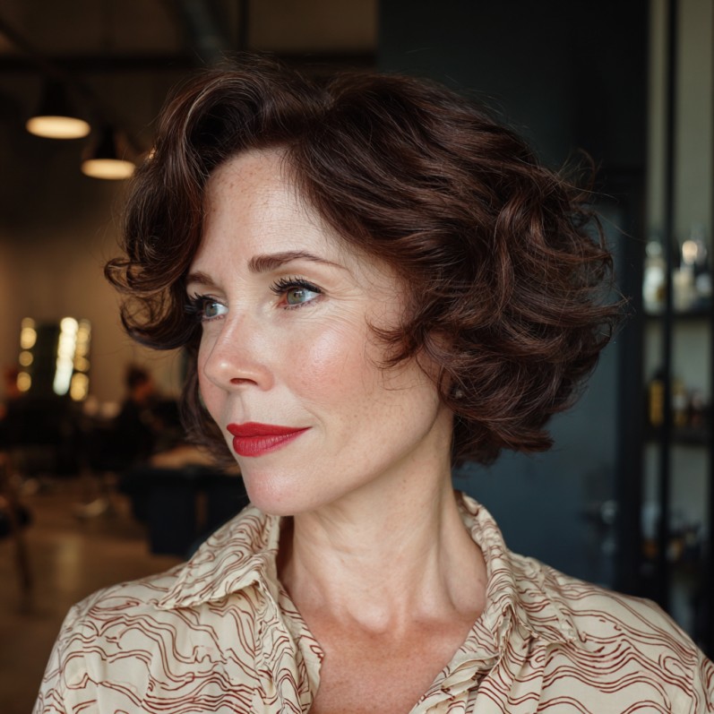 Playful Curly Choppy Bob with Defined Bangs