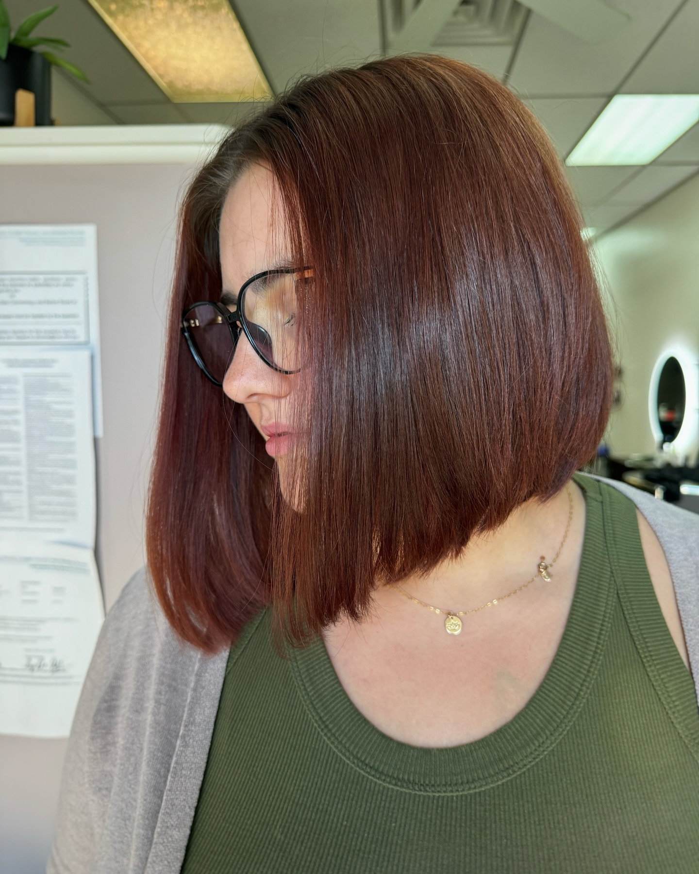 Rich Chestnut Blunt Slope Bob with Subtle Layers