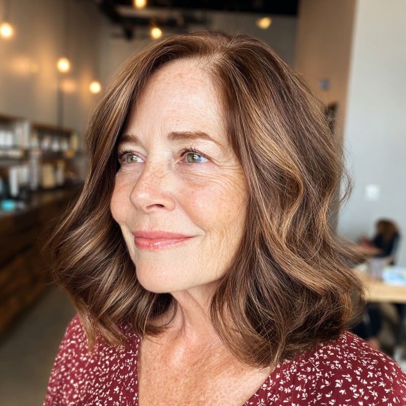 Softly Layered Waves with Light Brown Highlights