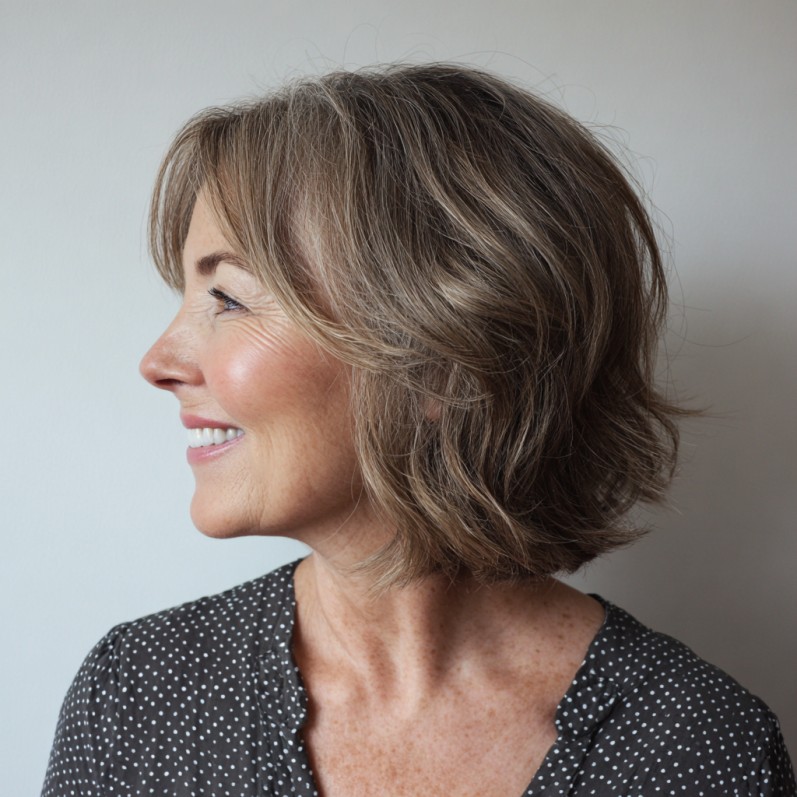 Softly Stacked Bob with Light Brown Highlights