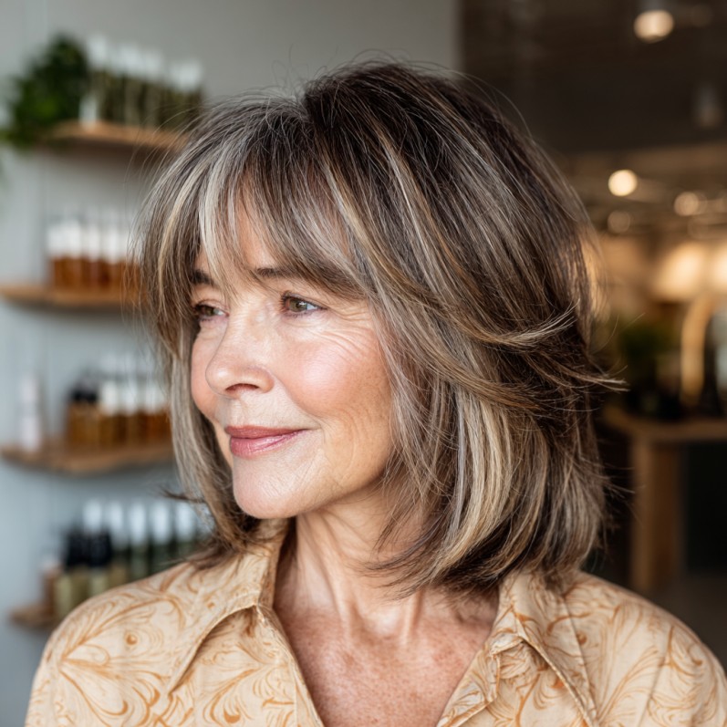 Softly Textured Layered Cut with Warm Light Brown Highlights