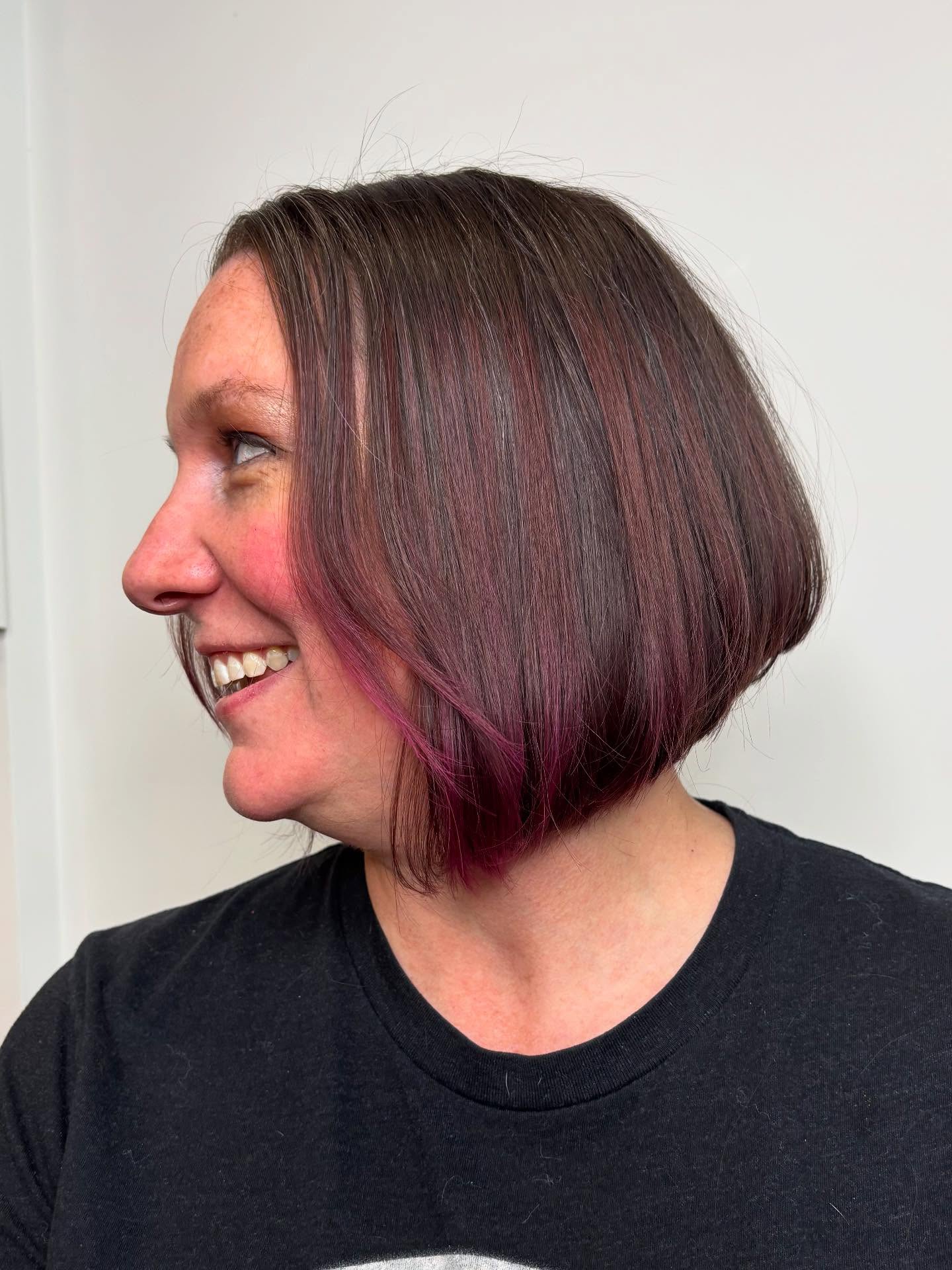 Stylish Stacked Bob with Subtle Plum Highlights