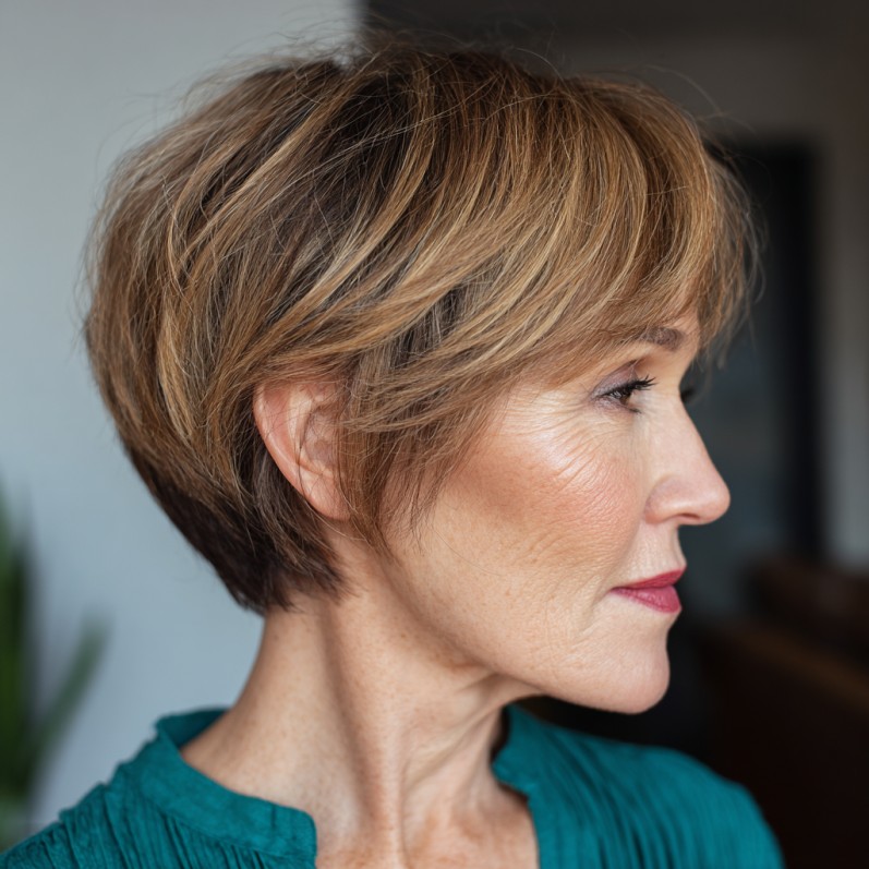 Stylish Textured Pixie Cut with Light Brown Highlights