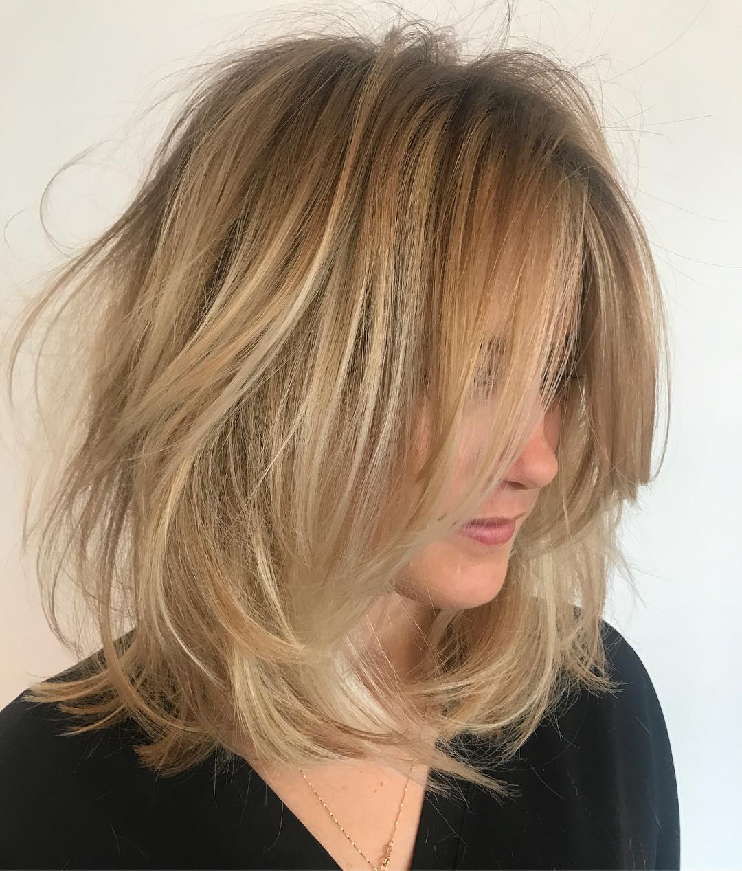 Textured Layered Blonde Lob