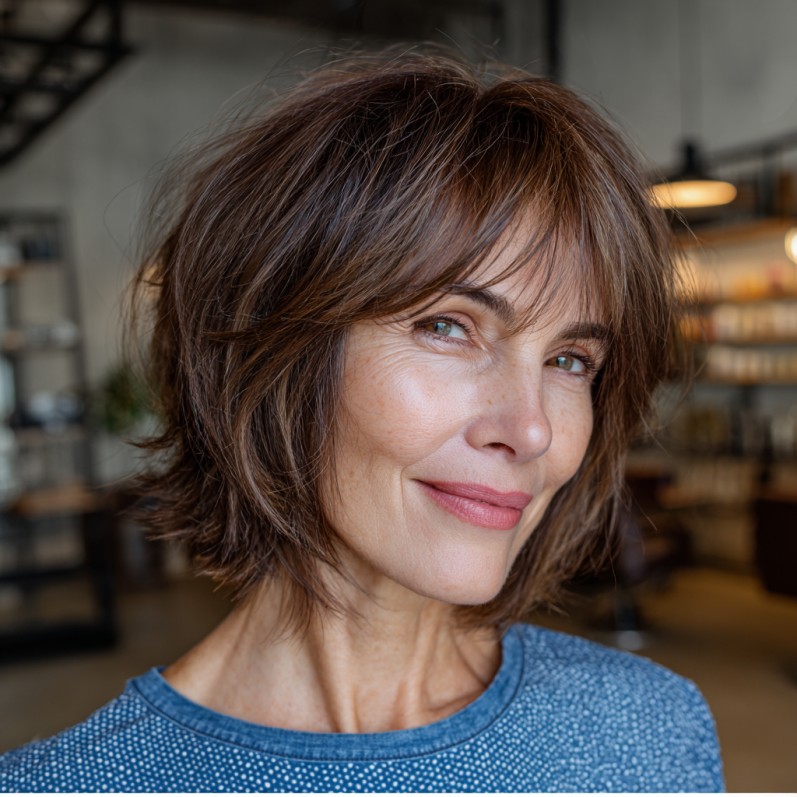Textured Layered Bob with Soft Bangs