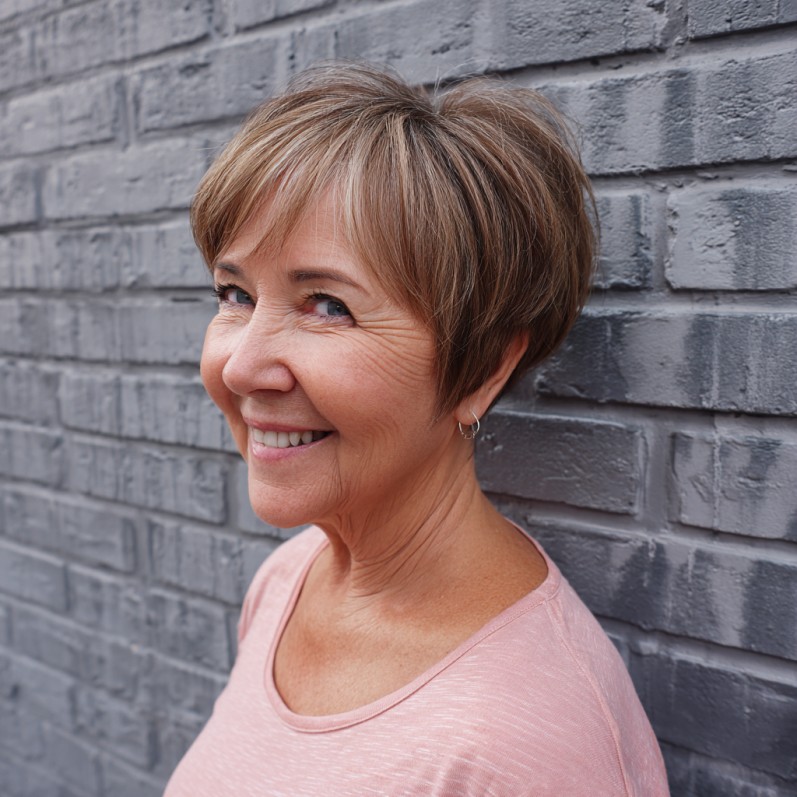 Textured Pixie Cut with Light Brown Highlights