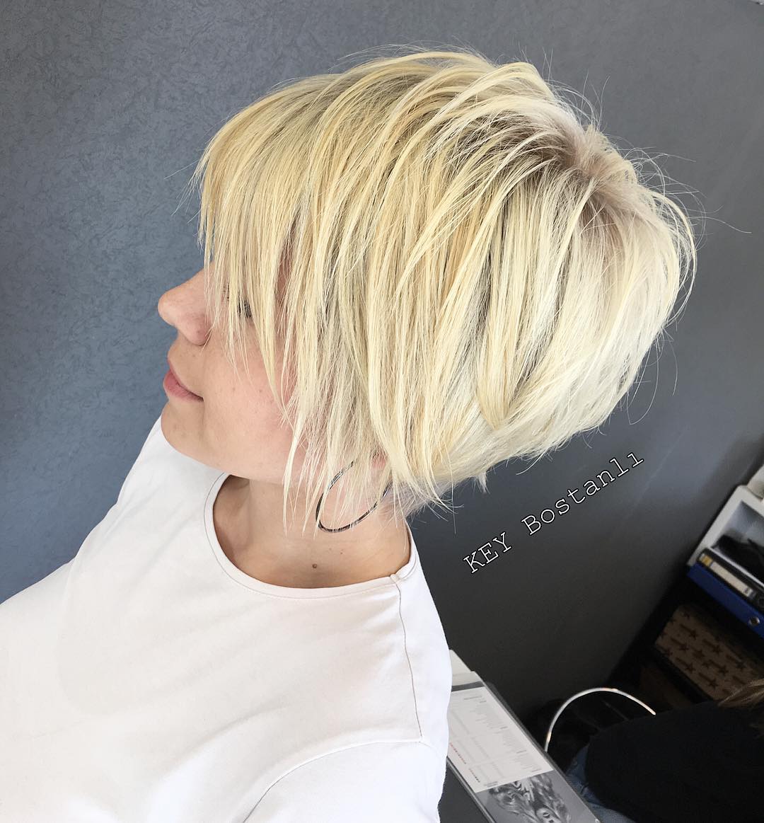 Textured Short Blonde Pixie with Layered Bangs