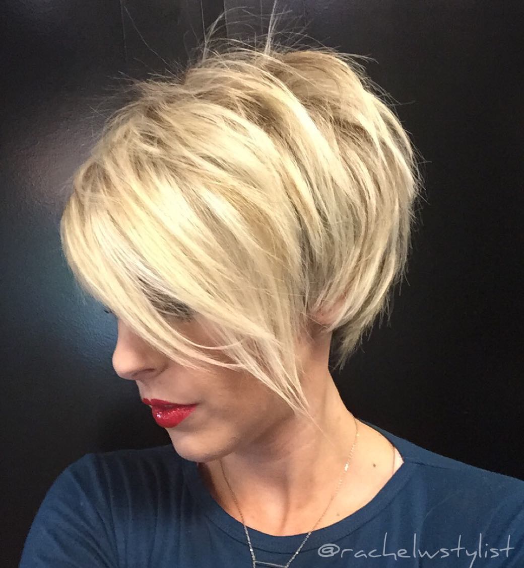 Textured Short Blonde Pixie with Long Side Bangs