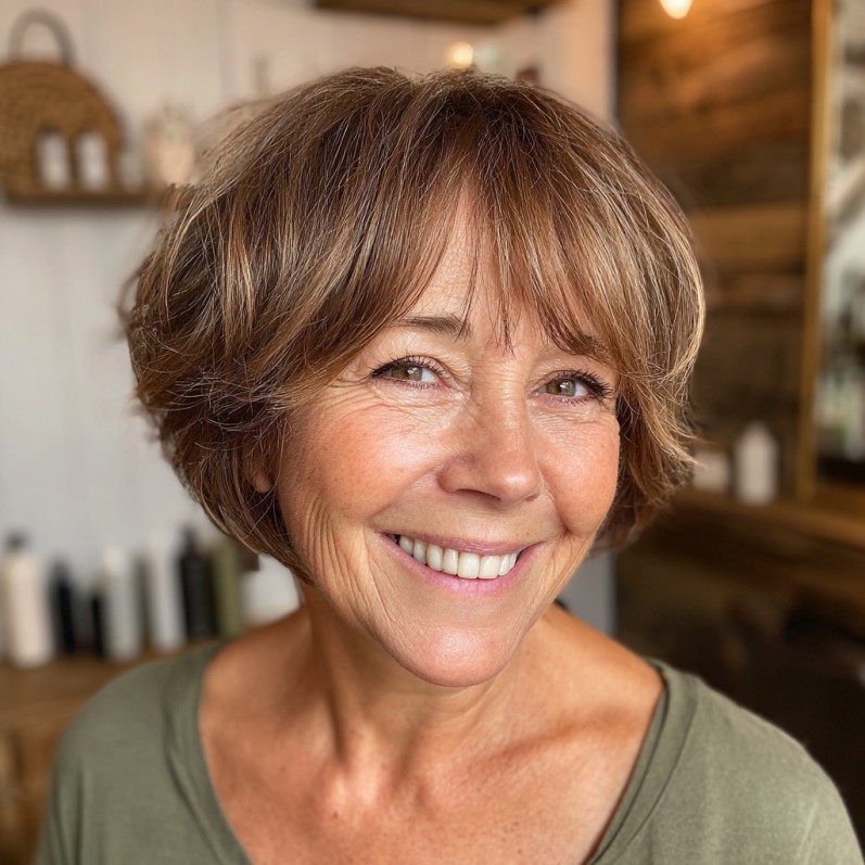 Textured Short Bob with Golden Light Brown Highlights