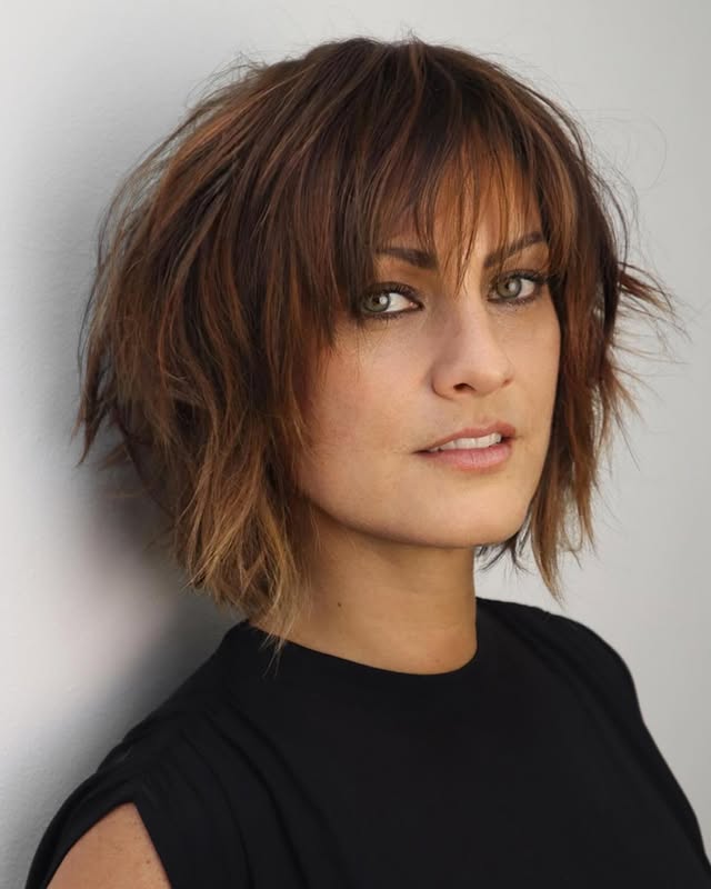 Textured Short Bob with Soft Caramel Highlights