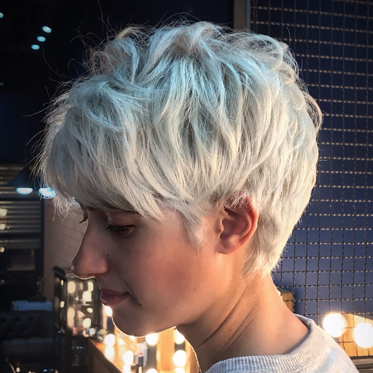 Textured Short White Pixie with Soft Layers