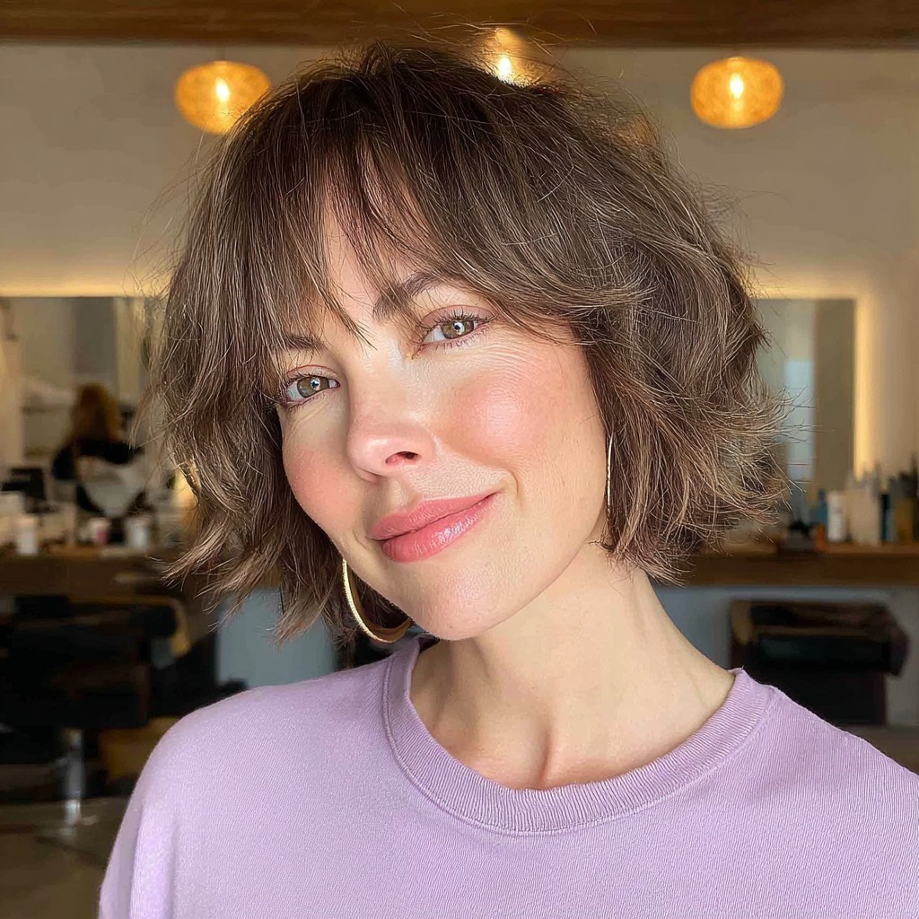 Textured Wavy Bob with Soft Bangs