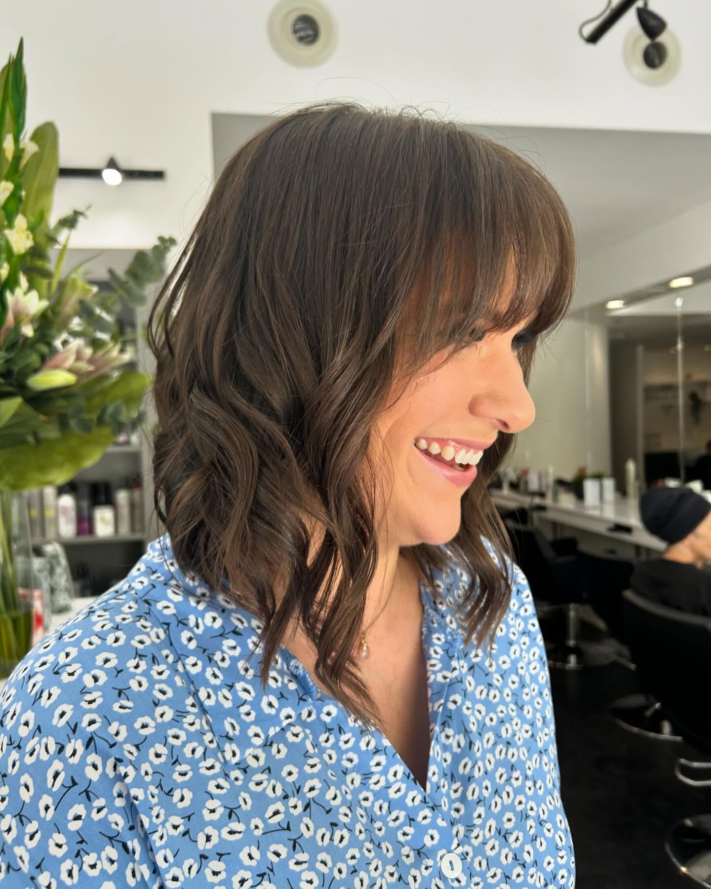 Textured Wavy Bob with Soft Fringe