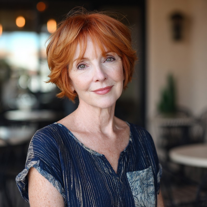 Vibrant Layered Copper Bob with Soft Face-Framing Bangs