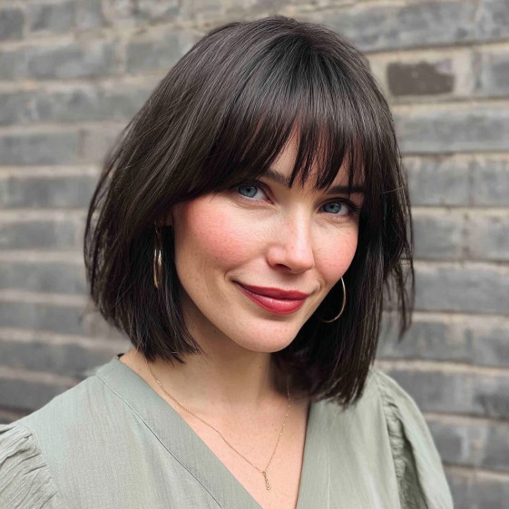Chic Textured Bob with Soft Blunt Bangs