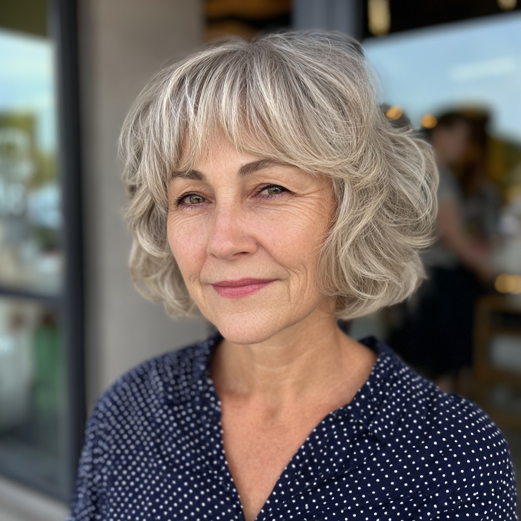 Charming Softly Curled Jaw-Length Bob with Subtle Curtain Bangs