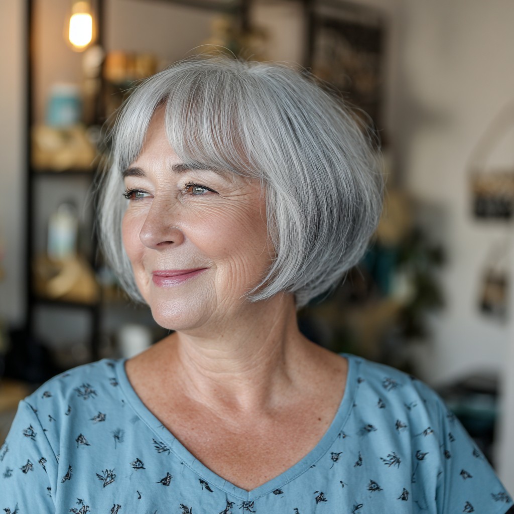 Charming Wispy Jaw-Length Bob with Subtle Curtain Bangs