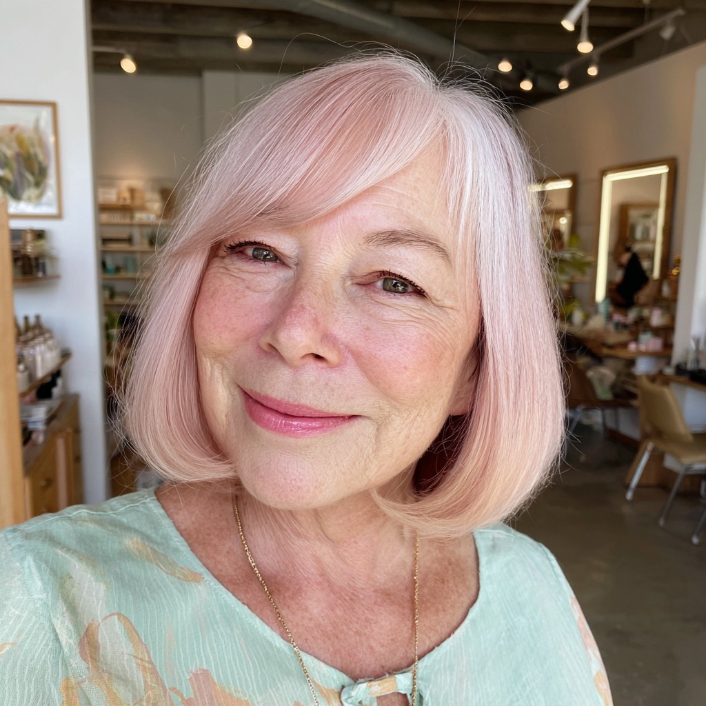 Chic Blunt Bob with Soft Pink Highlights
