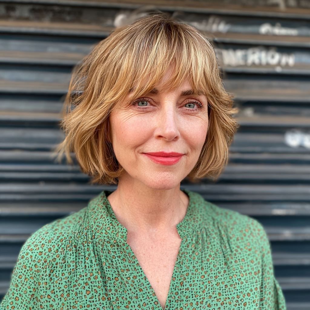 Chic Layered Bob with Soft Textured Bangs