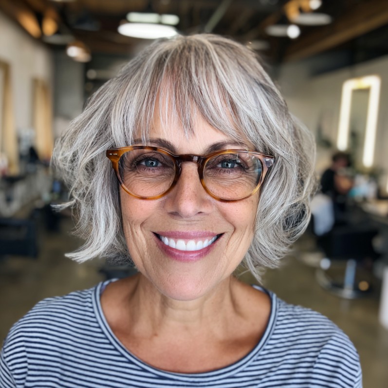 Chic Layered Silver Bob with Soft Textured Ends