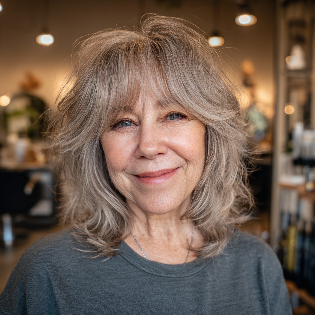 Chic Layered Silver Cut with Soft Bangs