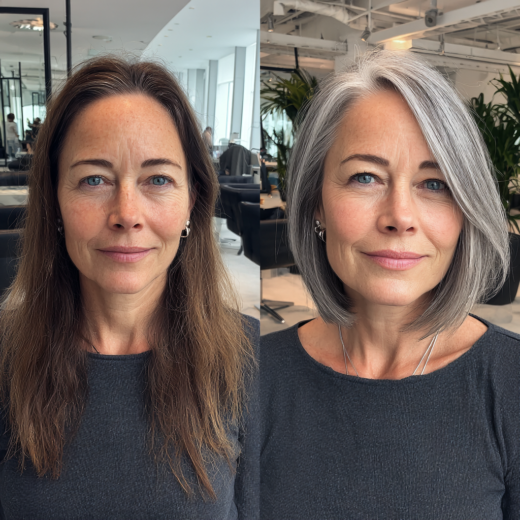 Chic Sleek Grey Bob with Subtle Texture