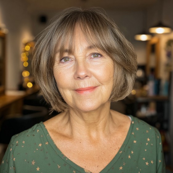 Chic Textured Bob with Soft Fringed Bangs