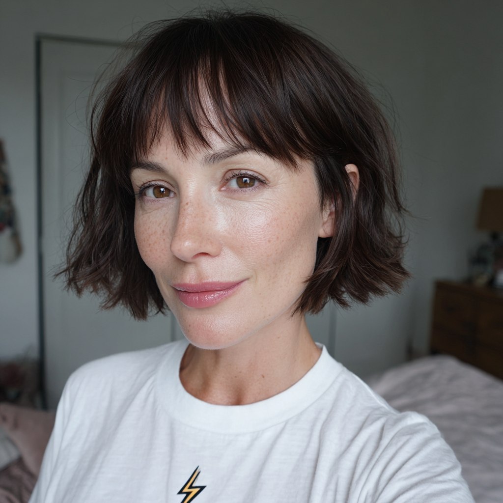 Chic Textured Bob with Soft Waves and Bangs