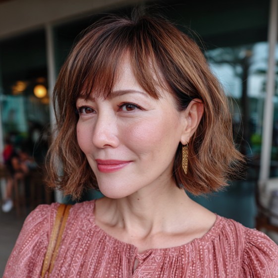 Chic Textured Bob with Soft Wispy Bangs