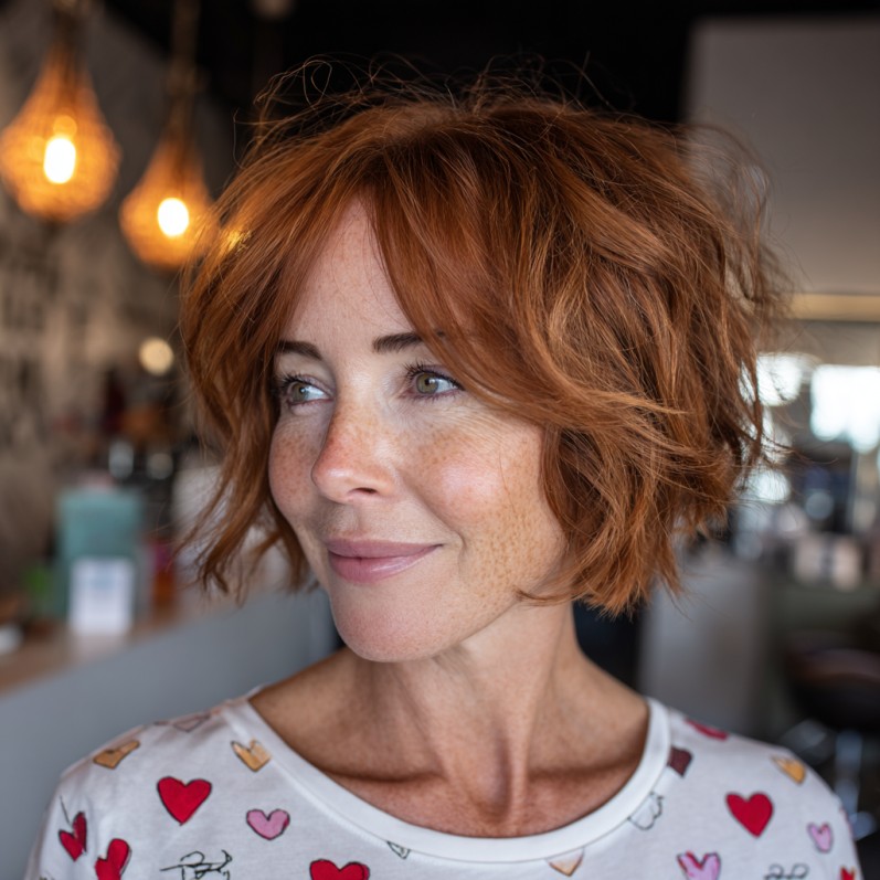 Dynamic Copper Choppy Bob with Soft Texture