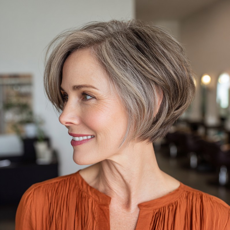 Elegant Silver Stacked Bob with Soft Volume