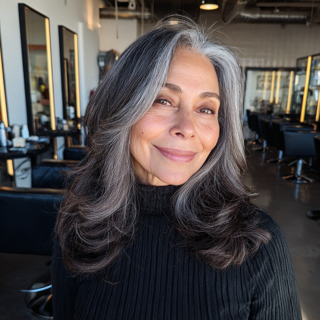 Elegant Soft Layered Cut with Subtle Silver Highlights