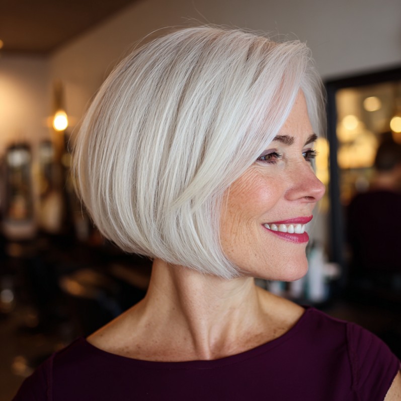 Modern Sleek Ice Blonde Stacked Bob with Soft Volume