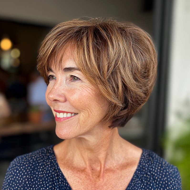 Modern Textured Stacked Bob with Natural Movement