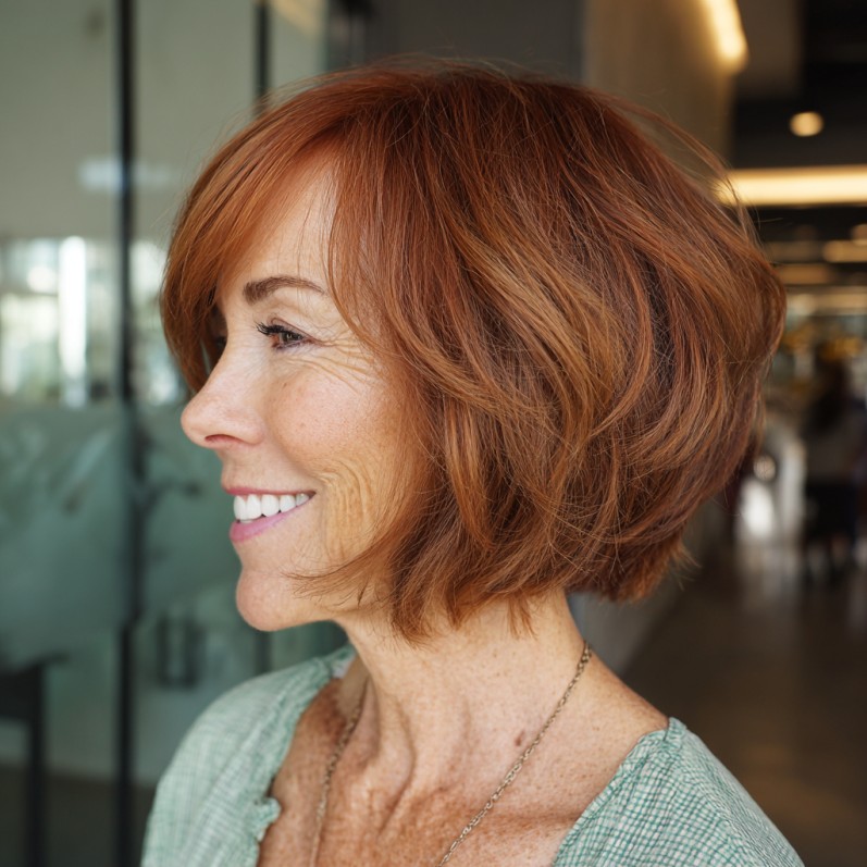Radiant Layered Stacked Bob with Fiery Highlights