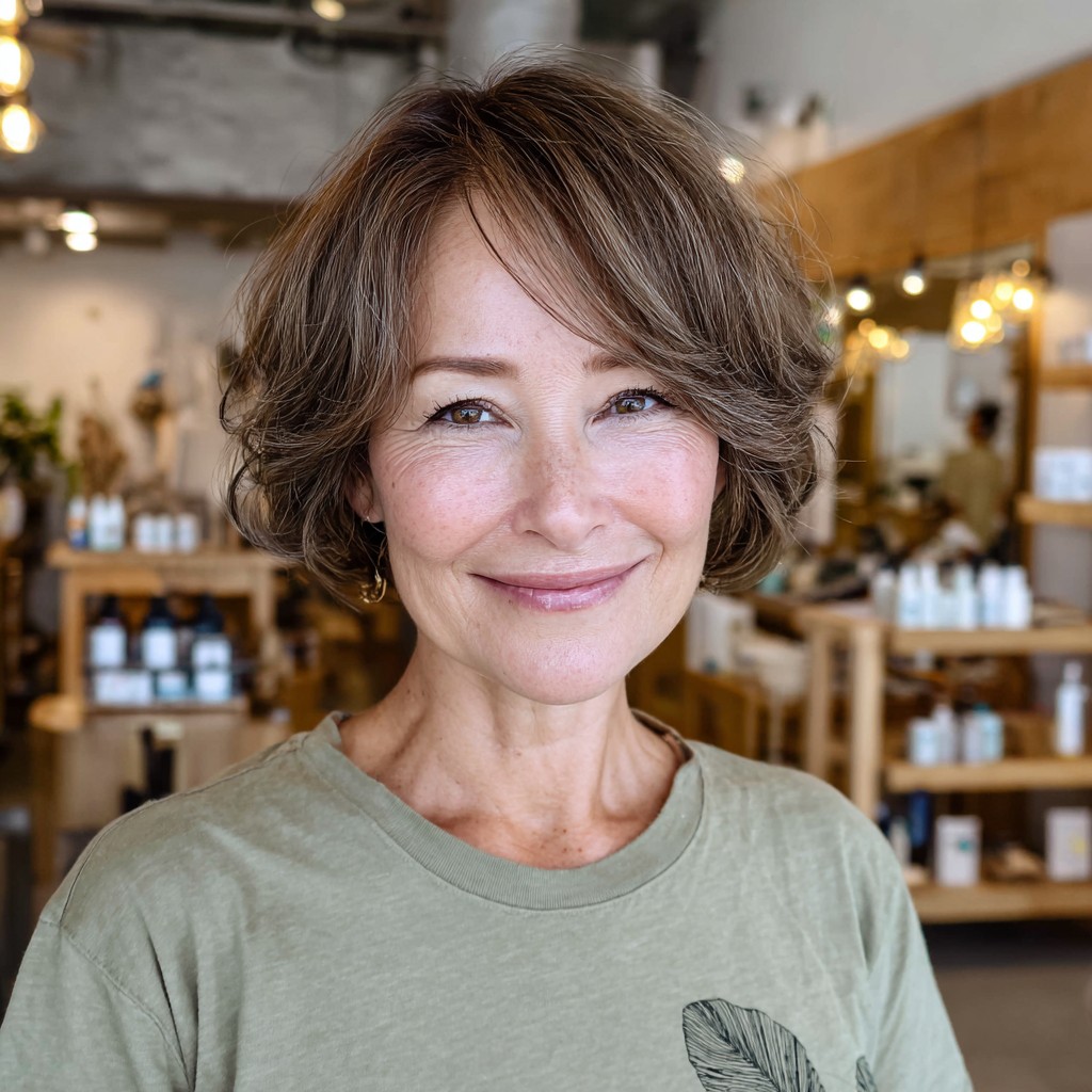 Softly Curled Short Layered Cut with Natural Volume