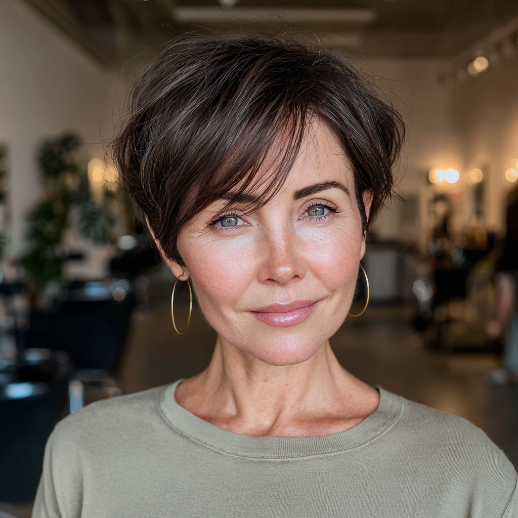 Softly Layered Pixie Cut with Side-Swept Bangs