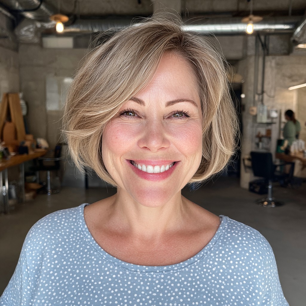 Softly Layered Short Bob with Gentle Waves