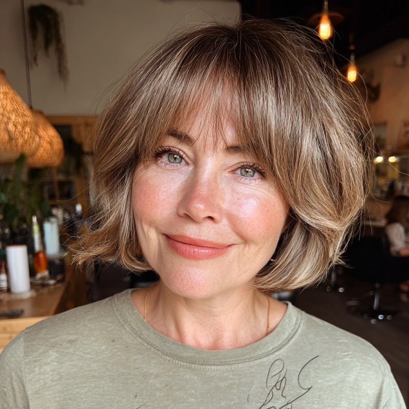 Softly Textured Bob with Gentle Bangs