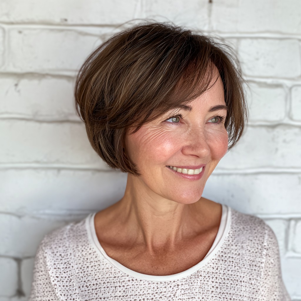 Softly Textured Rounded Bob with Subtle Highlights