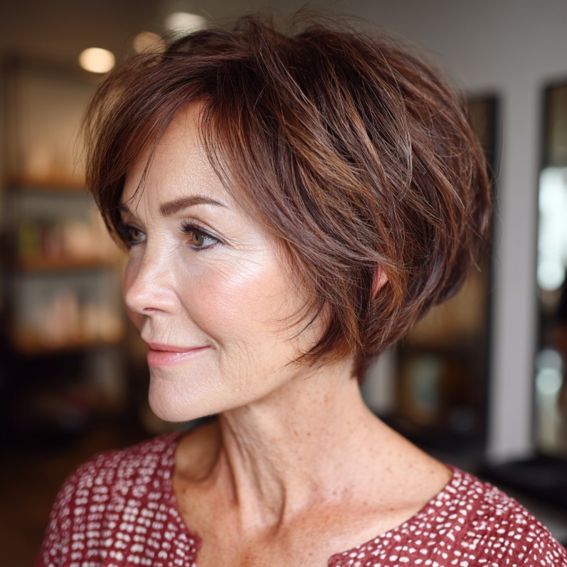 Textured Auburn Stacked Bob with Soft Movement