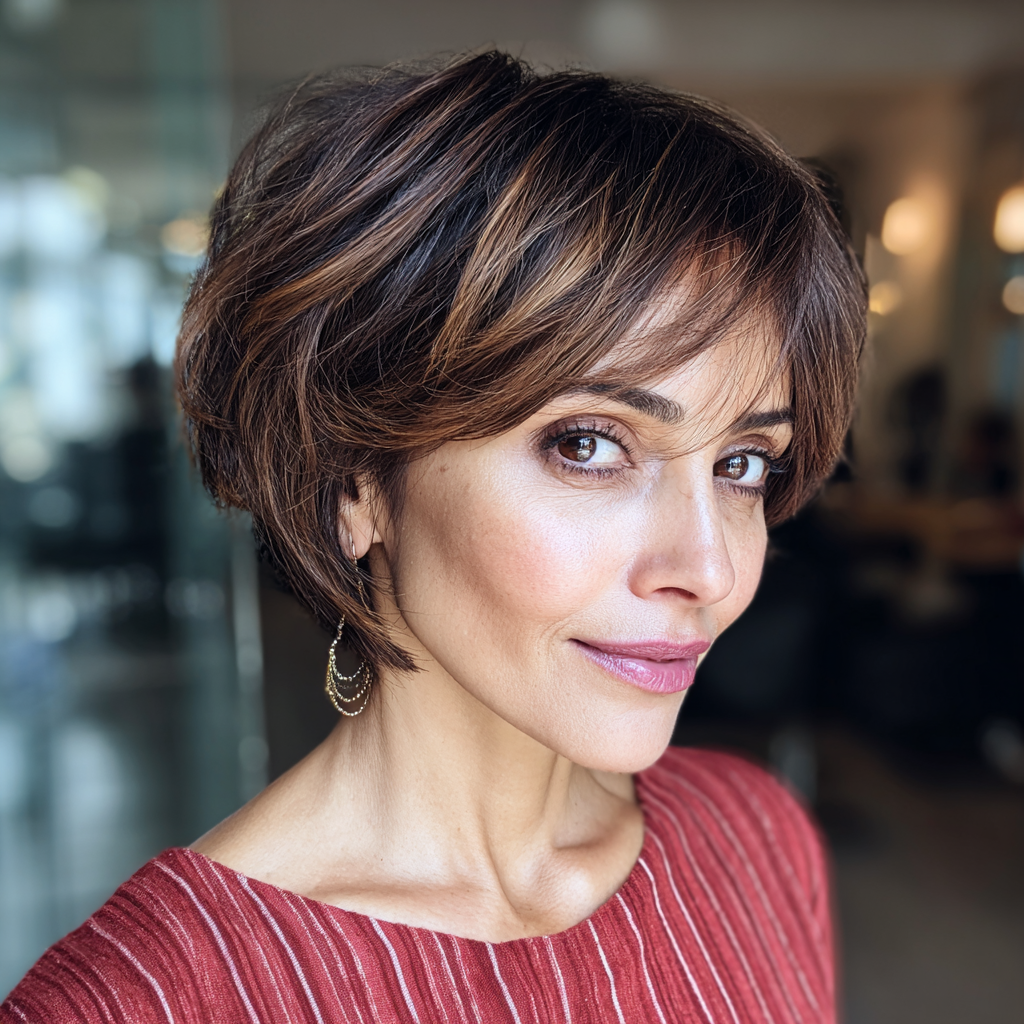 Textured Brunette Bob with Subtle Highlights