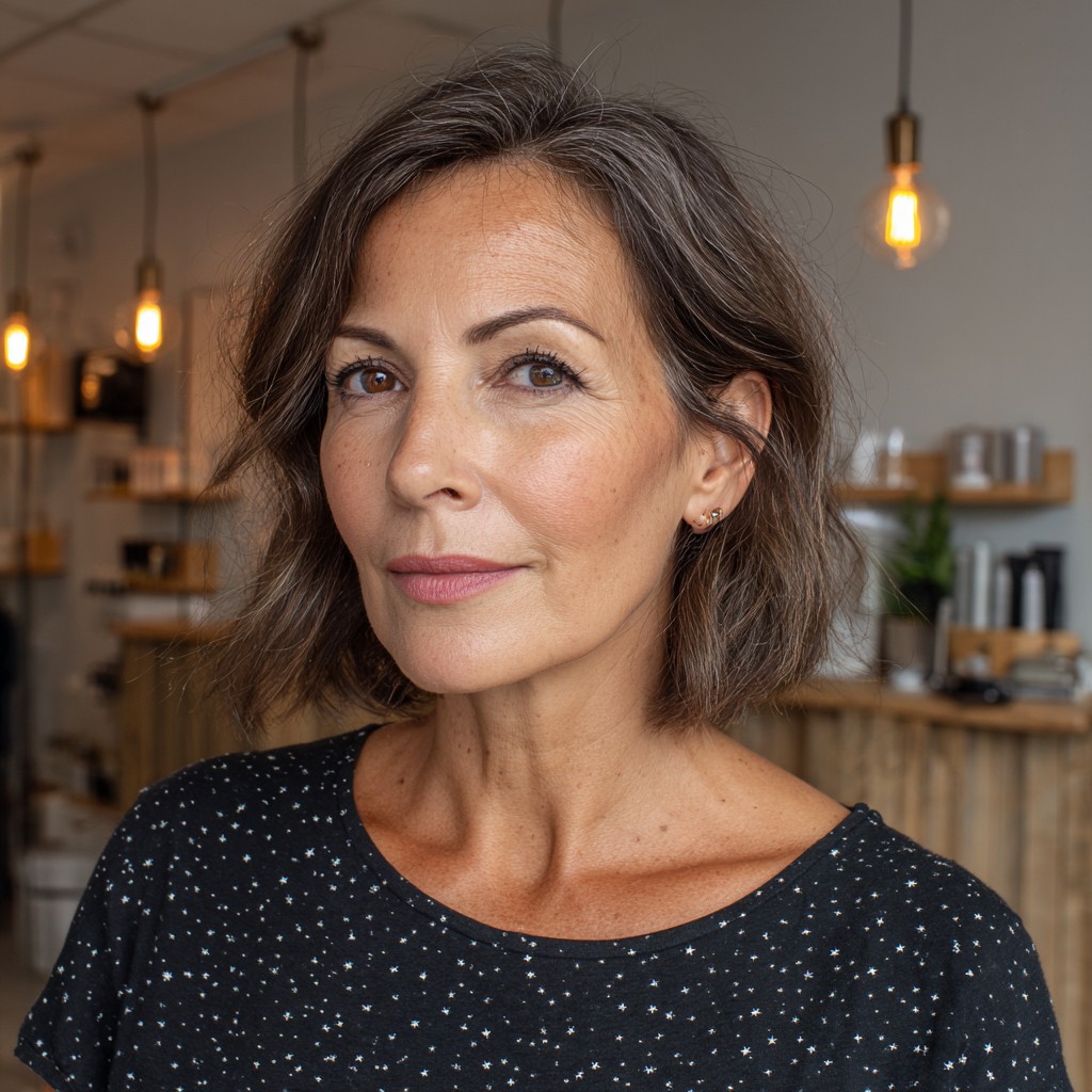Textured Chin-Length Bob with Subtle Waves