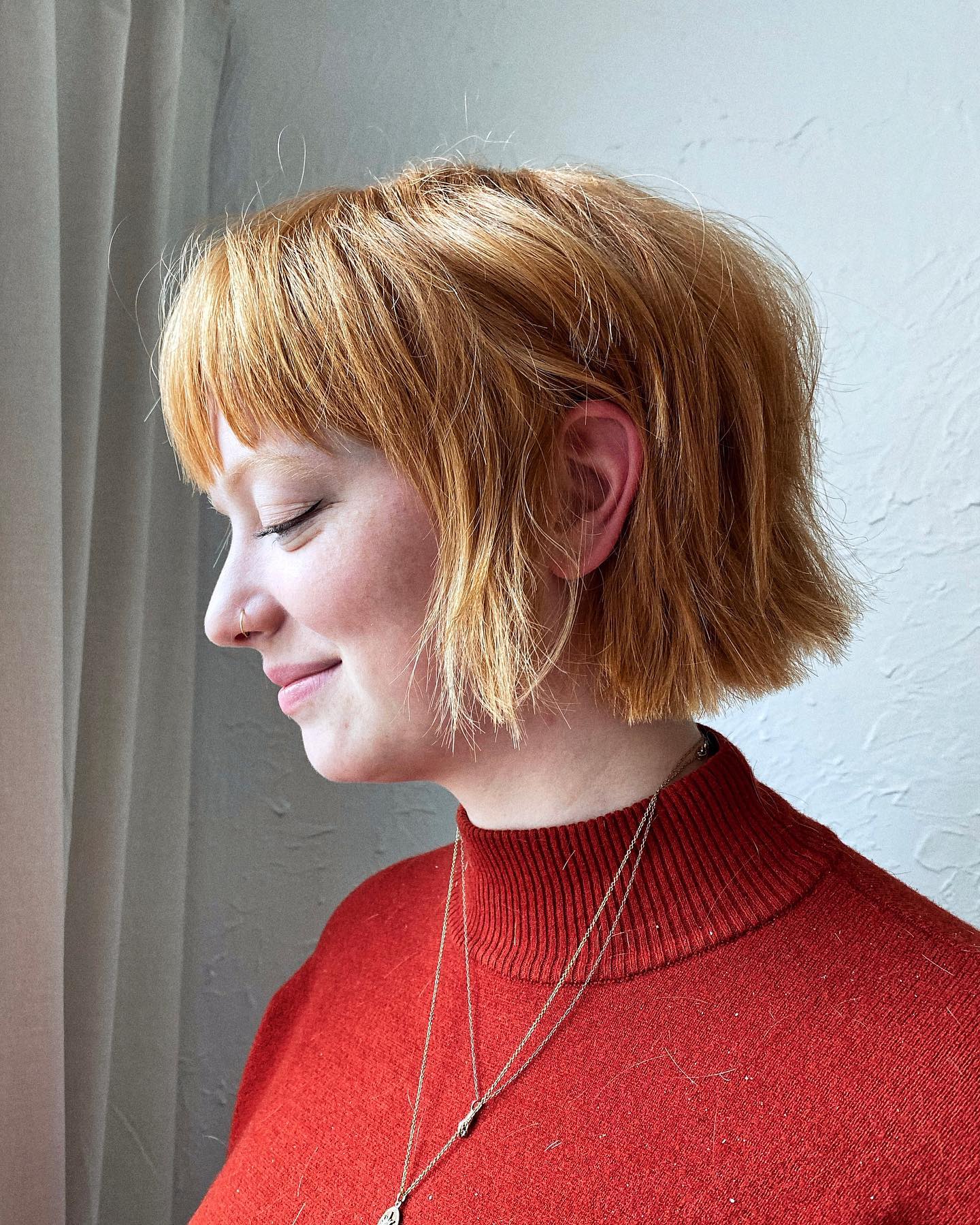 Textured Copper Bob with Soft Bangs