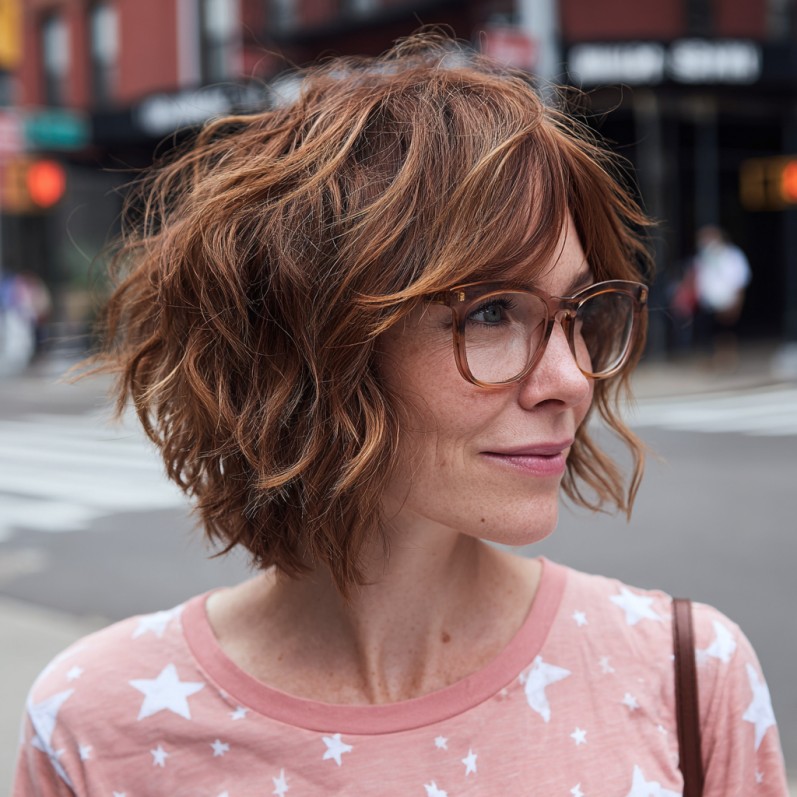 Textured Curly Bob with Face-Framing Bangs