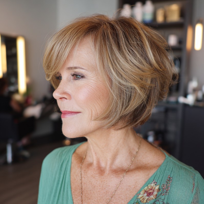Textured Golden Stacked Bob with Soft Layers