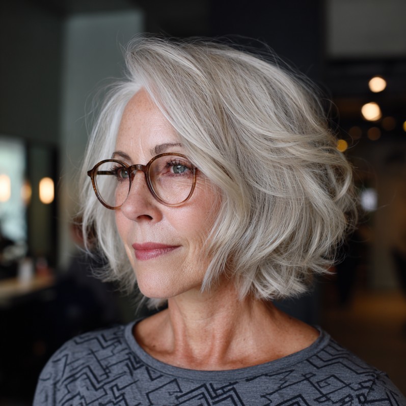 Textured Silver Stacked Bob with Soft Volume