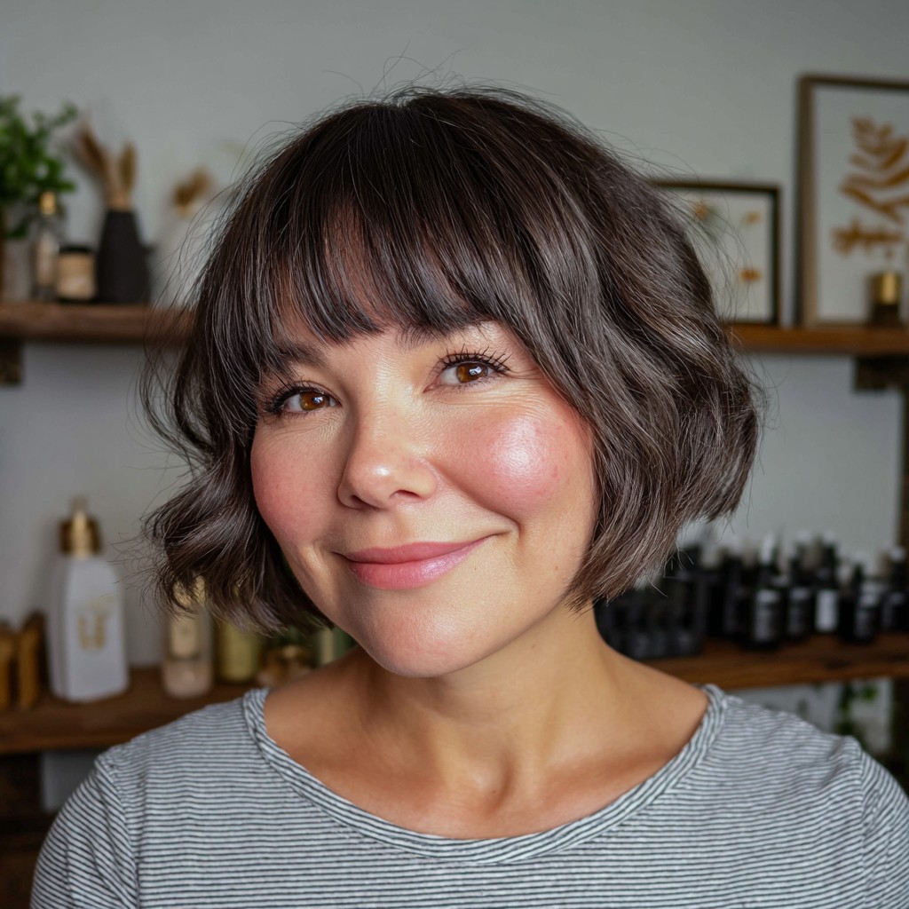 Textured Wavy Bob with Soft Fringe