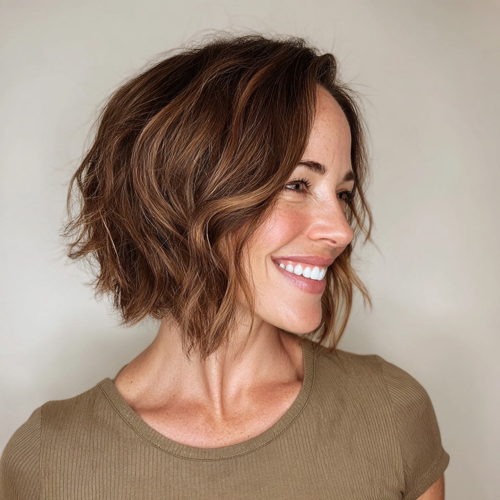 Textured Wavy Bob with Subtle Highlights
